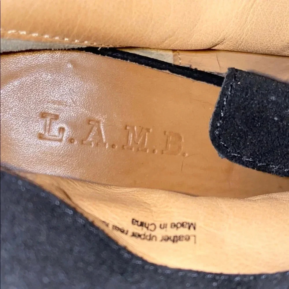 L.A.M.B black fur lace up booties Sz  9.5 - Picture 6 of 12